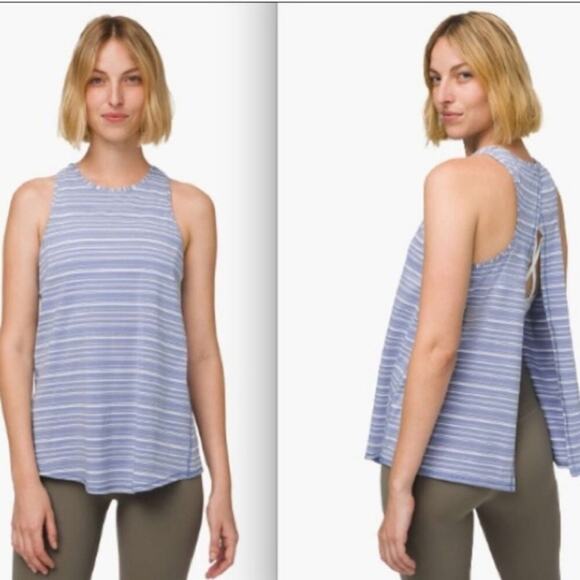 Lululemon All Tied Up Tank Top in Cut Back Stripe Tempest Blue White‎ Sz 12 - Picture 7 of 7